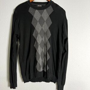 Axcess Mens Size Medium Black Argyle Black Crewneck Pullover Lightweight Sweater